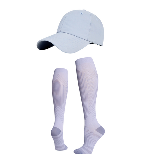 Grey Matching Set: Cap & Reflective Compression Socks