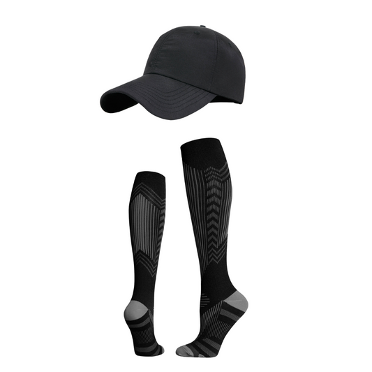 Black Matching Set:Cap & Reflective Compression Socks