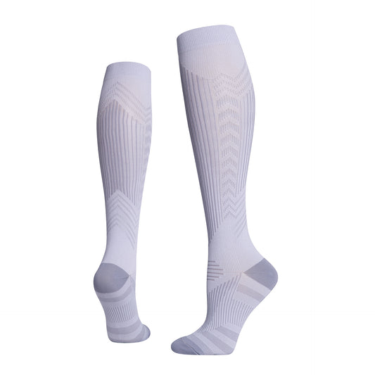 Shining Reflective Knee/Calf-High Compression Socks Grey/White